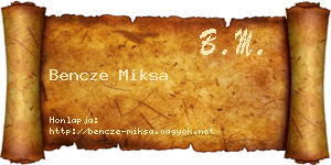 Bencze Miksa névjegykártya